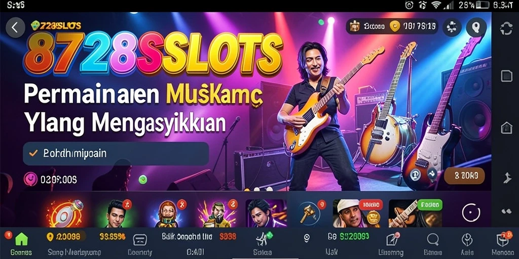 Screenshot gameplay 8728SLOTS menampilkan suasana musik yang seru dan menarik.