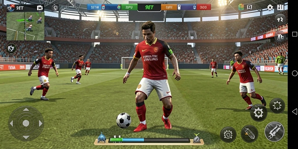 Tampilan gameplay 9ET yang mendebarkan dan realistis dalam aksi sepak bola.
