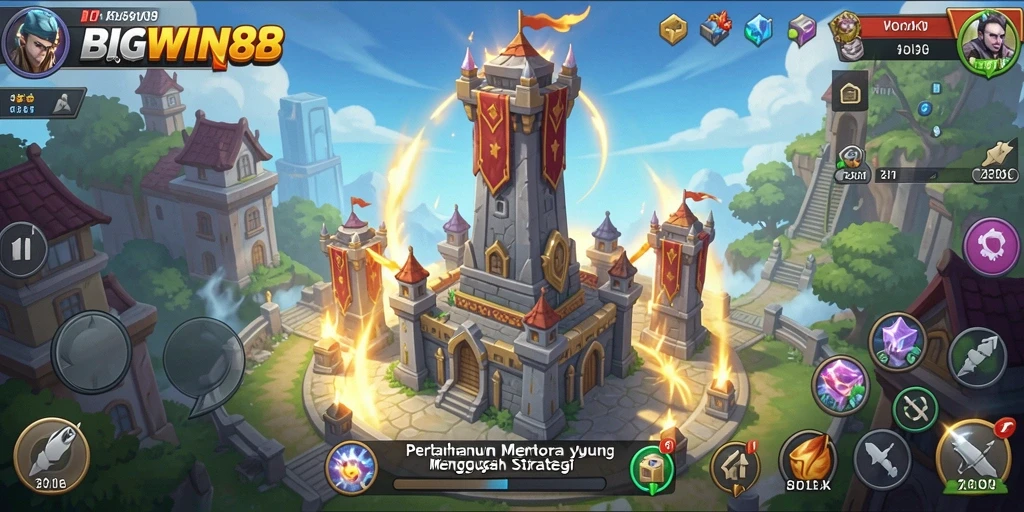 Tangkapan layar gameplay BIGWIN88 dengan aksi menara yang mendebarkan.