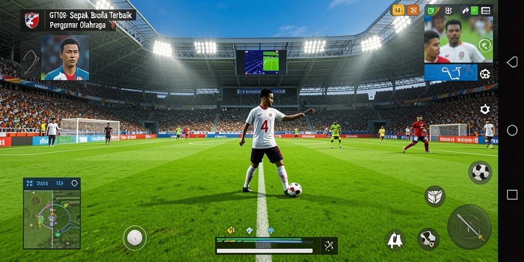 Tampilan gameplay mendebarkan dalam GT108 dengan aksi sepak bola seru.