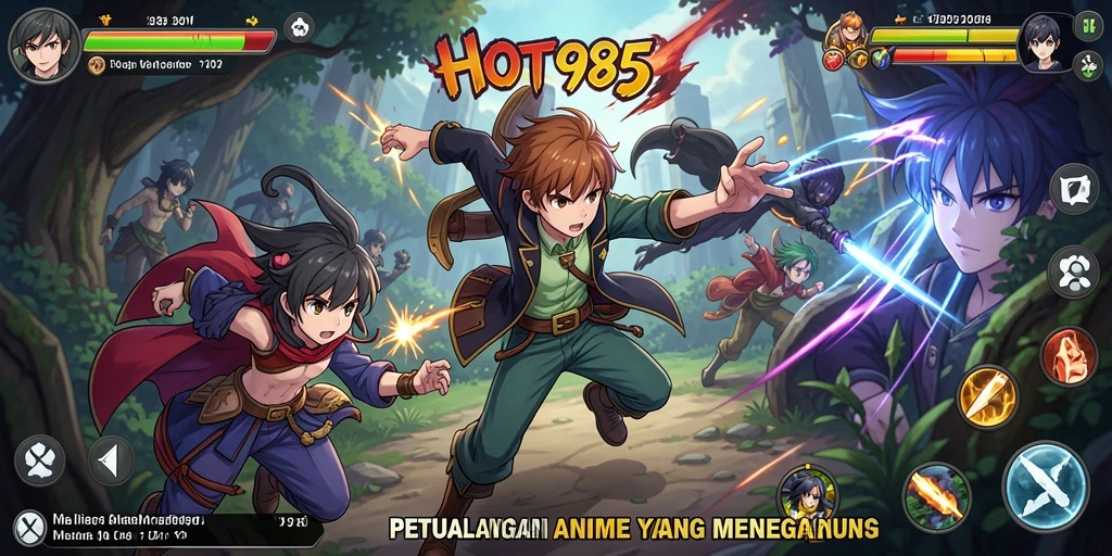 Tampilan gameplay HOT985 yang penuh aksi dan karakter Anime keren.