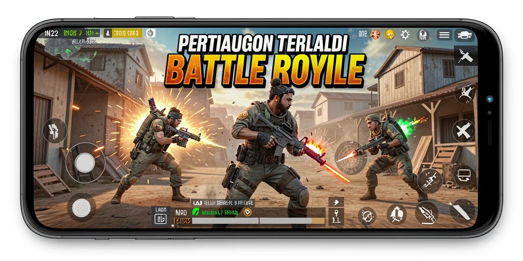 Screenshot gameplay IN22 menampilkan aksi seru dalam Battle Royale.