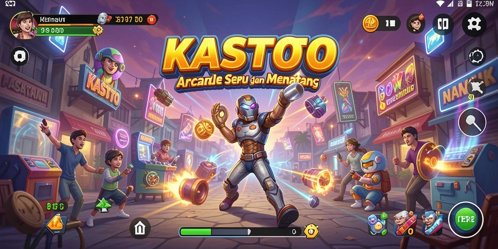 Tangkapan layar utama KASTOTO menampilkan aksi gameplay Arcade yang menarik.