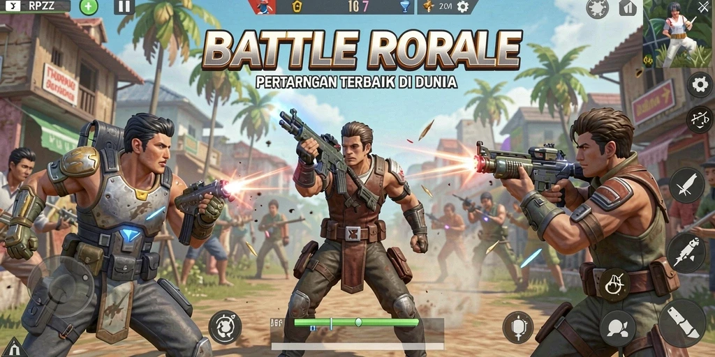 Gameplay seru RPZZZ yang penuh aksi dan strategi di arena Battle Royale.