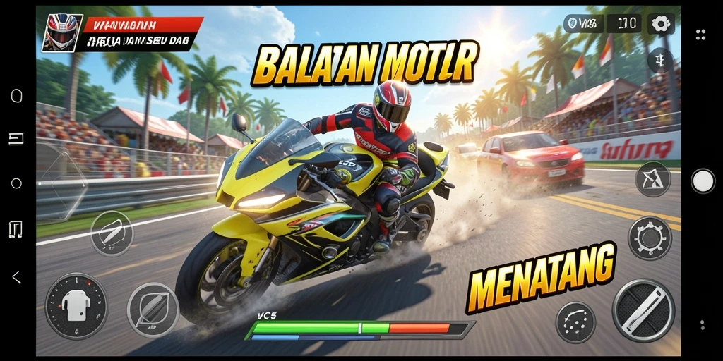 Tampilan gameplay VC5 yang penuh aksi dan kecepatan balapan motor.